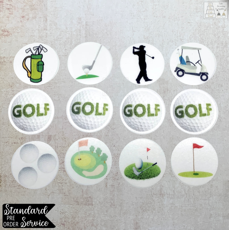 12 Golf Cupcake Toppers Edible Wafer Paper Card On The Cake Front