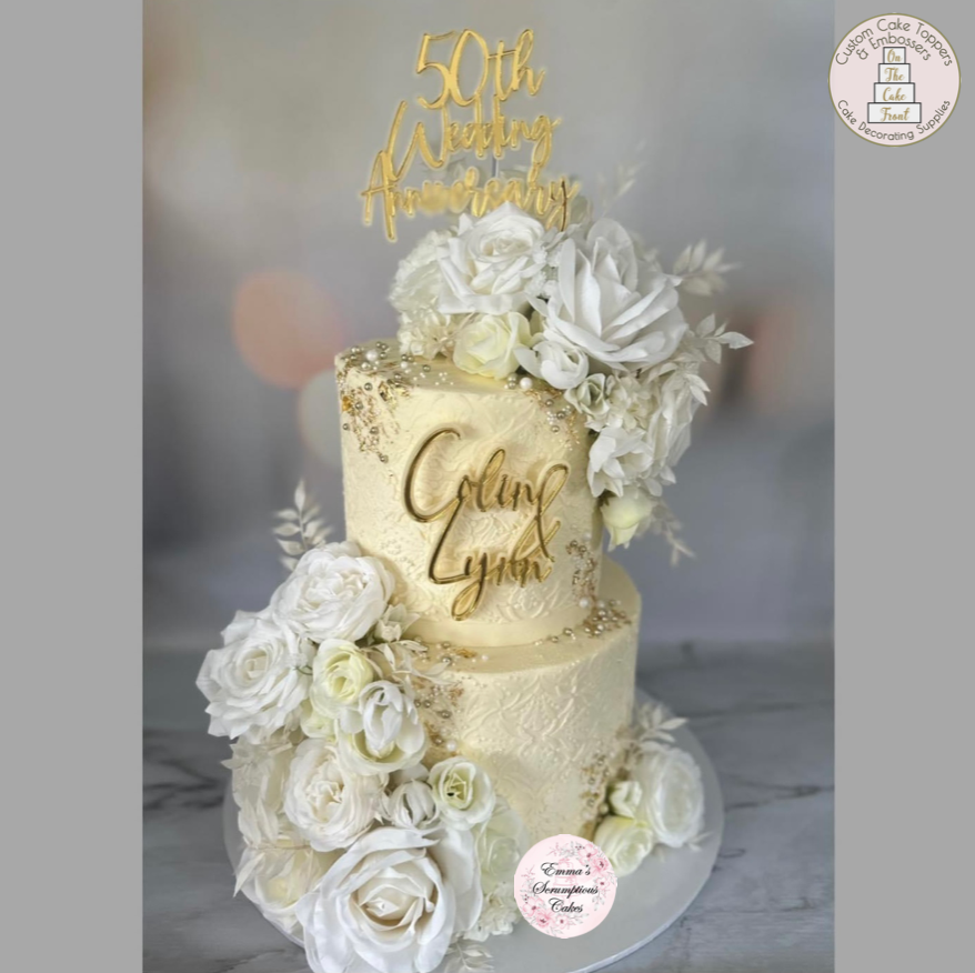 Gold Acrylic 50th Wedding Cake Topper Name Charm Set Premium | On ...