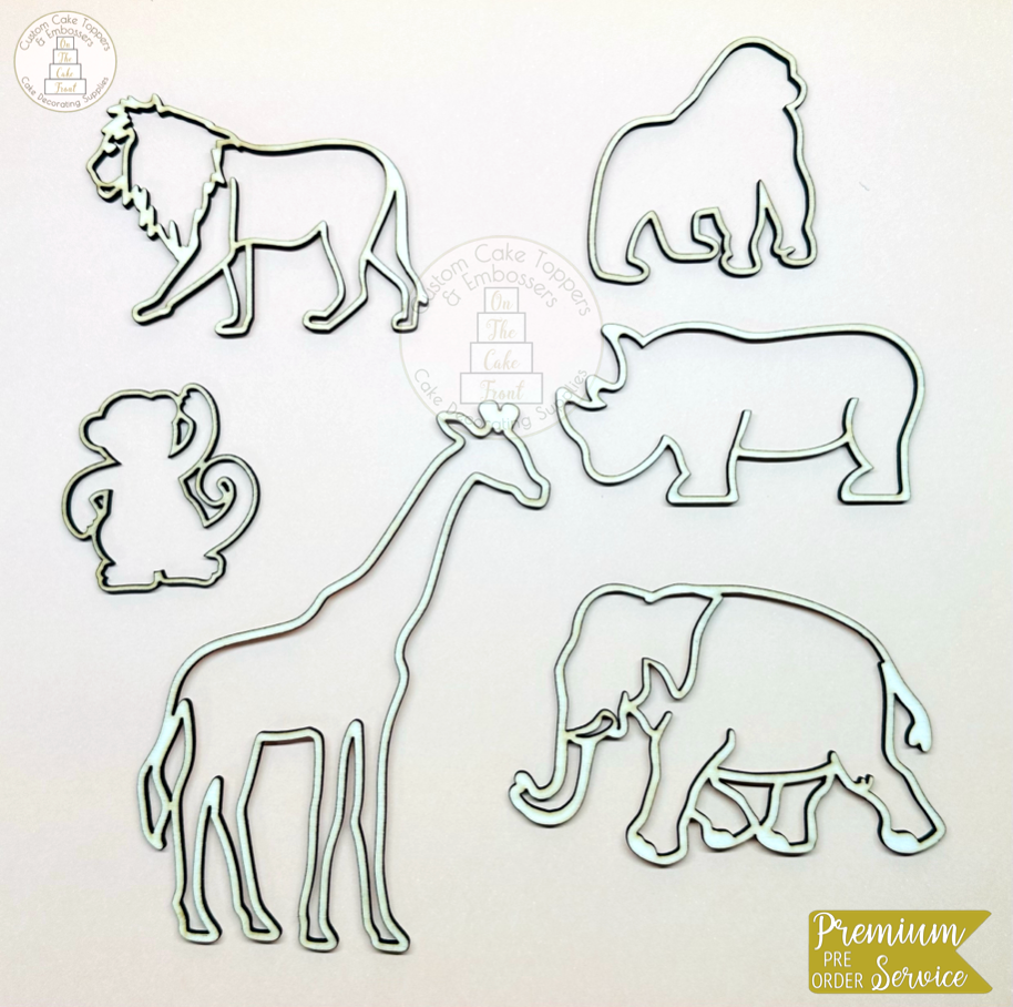 Jungle Animal Wooden Cake Topper Outline Wood Premium On The