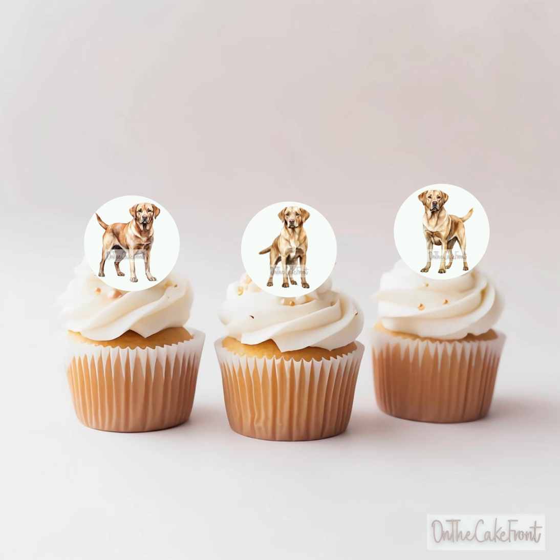 12 Labrador Retriever Watercolour Cupcake Toppers Edible Wafer Decorations On The Cake Front